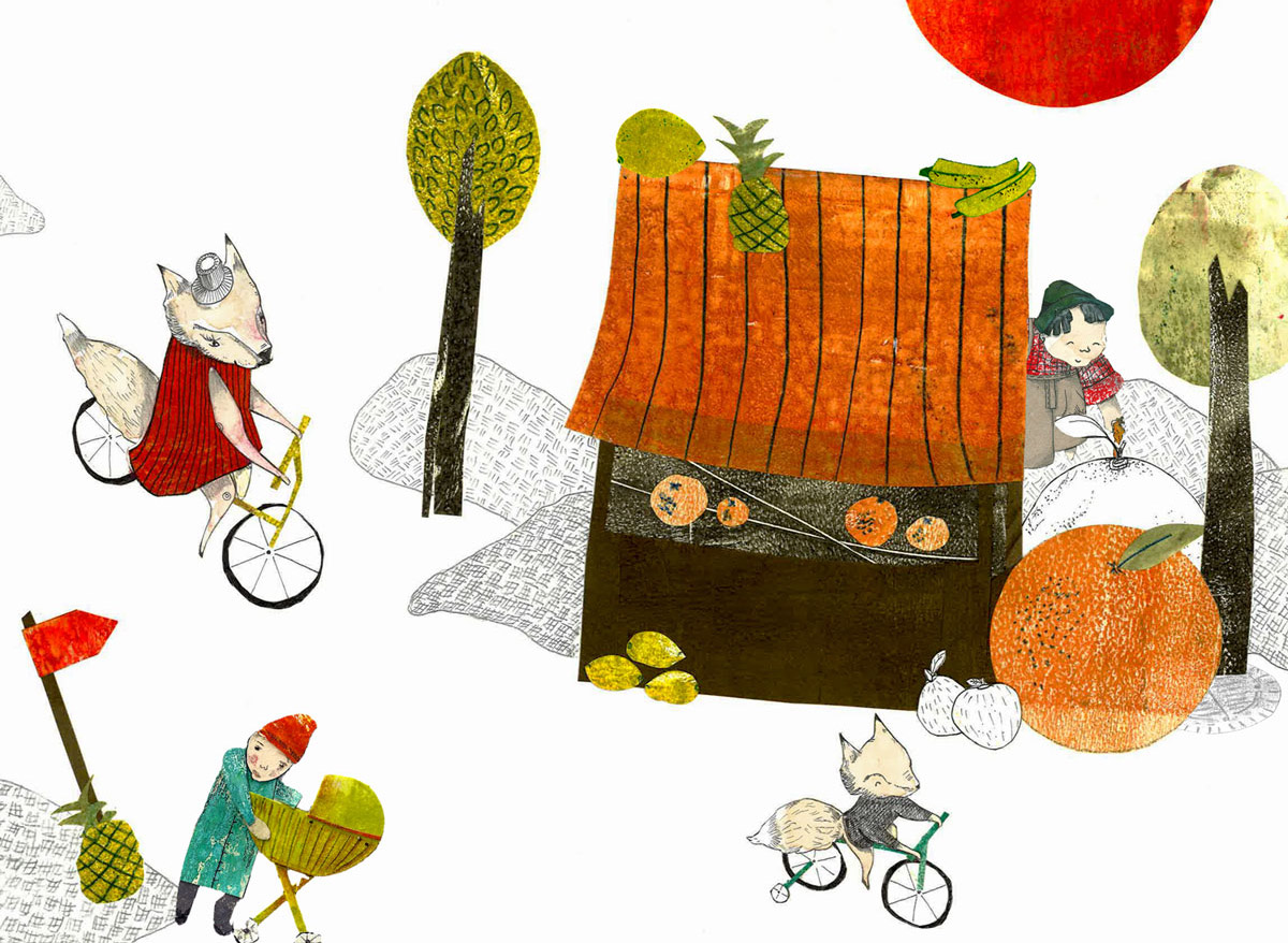 DIXI Kinderliteraturpreis Illustration von Füchsen auf dem Fahrrad